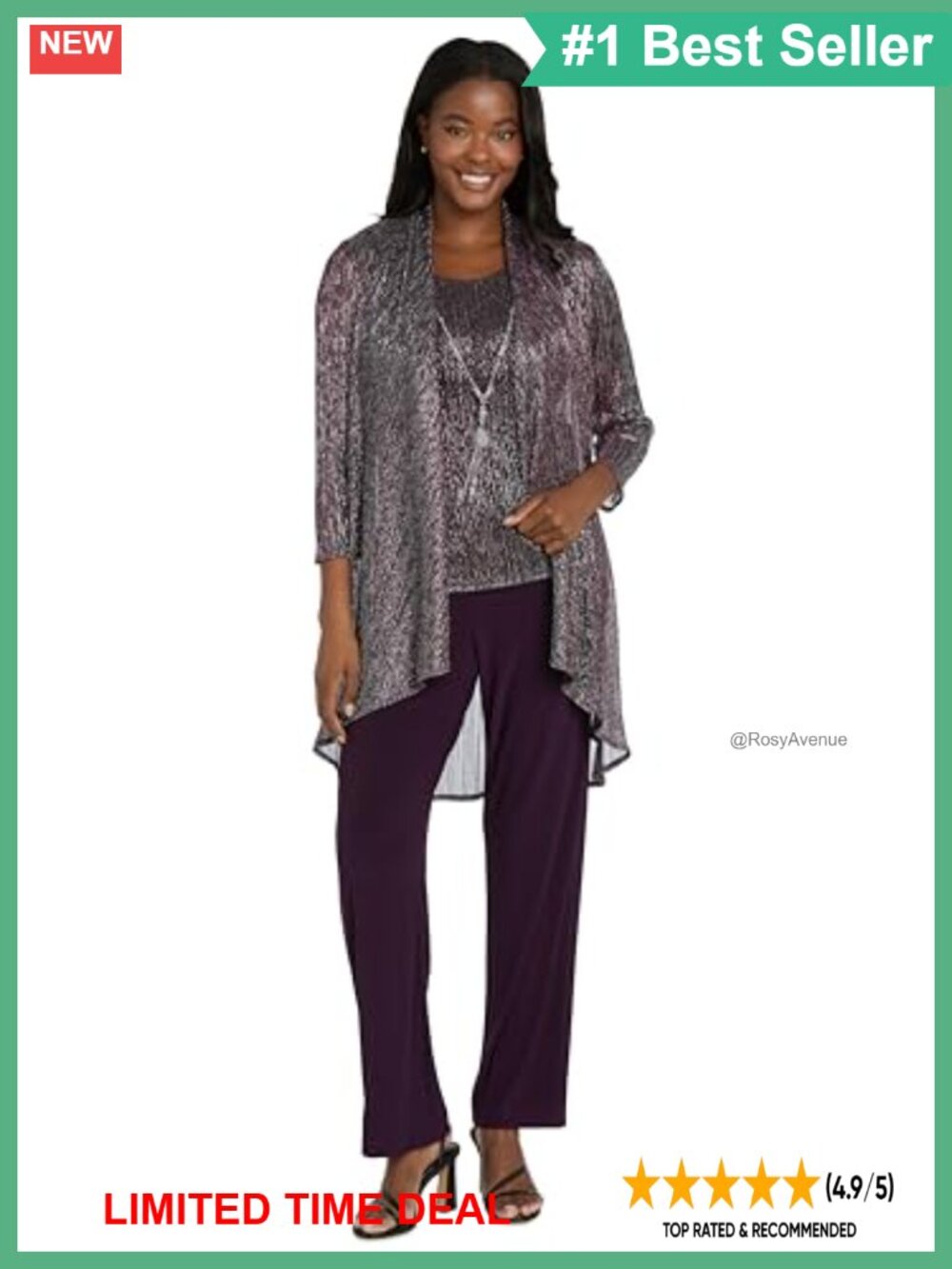 Glitter Lace 3-Piece Pant Set Suit, Women's Formal Evening Cocktail Party